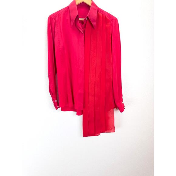Lucie Brochard Top Womens S Red Silk French Designer Button Down Architectural - Picture 2 of 15